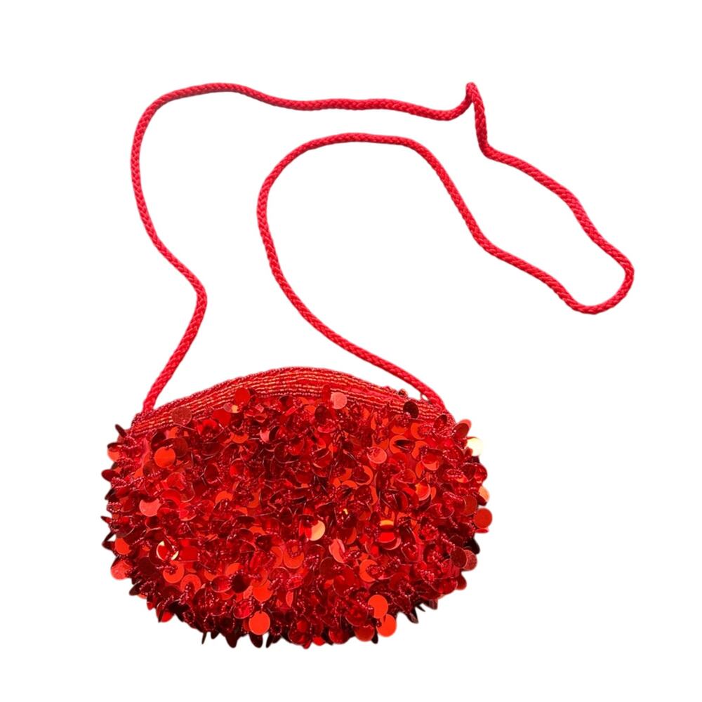 Lillian Vernon-bright Red scale Sequin beading- Shoulder Mini Bag some wear
